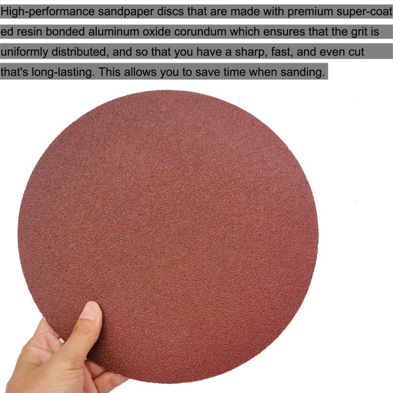 SACKORANGE 18 PCS 10 Inch PSA Sanding Discs Set - 80, 100, 120, 180, 240 400 Grit Sander Discs -10" Aluminum Oxide Sandpaper Discs with PSA Self Adhesive for Drywall, Floor, Woodworking, Auto Power Sander - Image 4